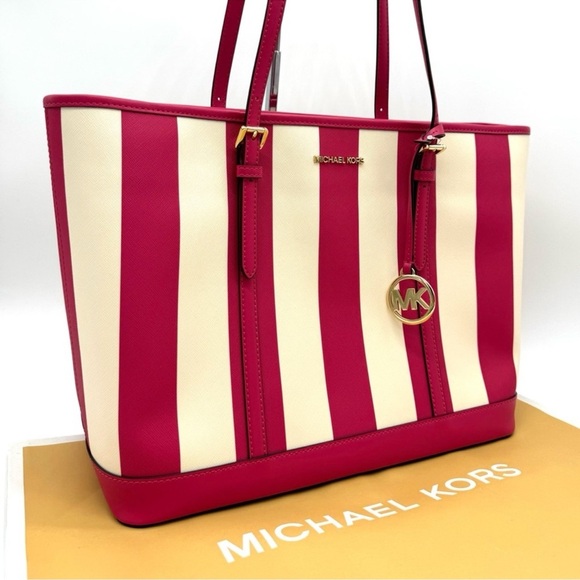Michael Kors Large Jet Set Travel TZ Shoulder Tote Bag Electric Pink Multi - Picture 4 of 11